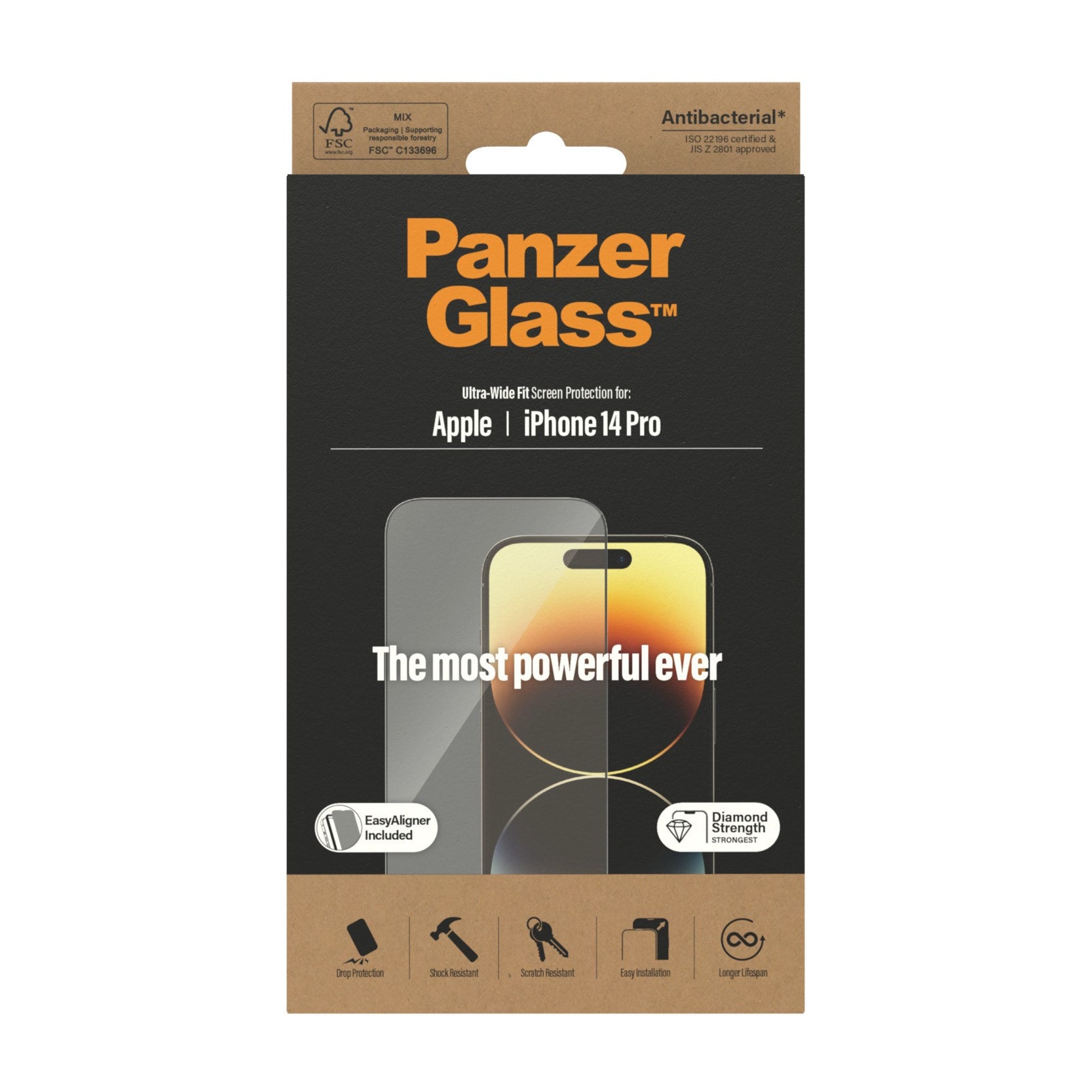 PanzerGlass® Skærmbeskyttelse iPhone 14 Pro | Ultra-Wide Fit m. EasyAligner